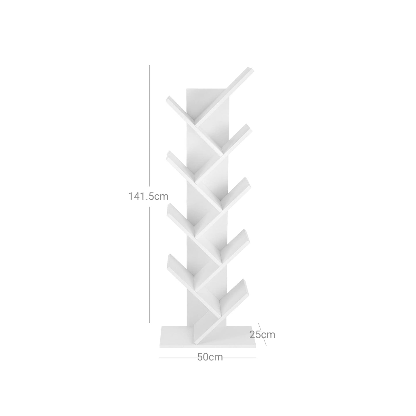 VASAGLE Tree Bookshelf, 8 Tier Floor Standing Bookcase with Wooden Shelves for Living Room, Home Office, White LBC11WTV1