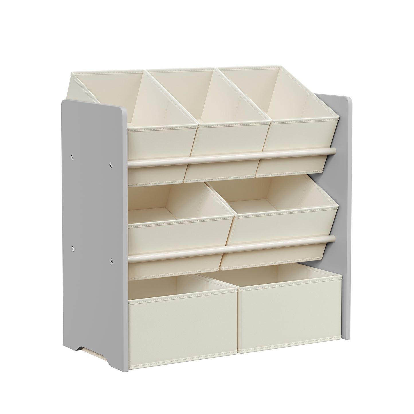 SONGMICS Children's Shelf, Toy Shelf, Children's Bookcase with 7 Storage Boxes in Non-Woven Fabric, Spacious Children's Room, 29.5 x 62.5 x 60 cm, Dove Grey GKR034G10