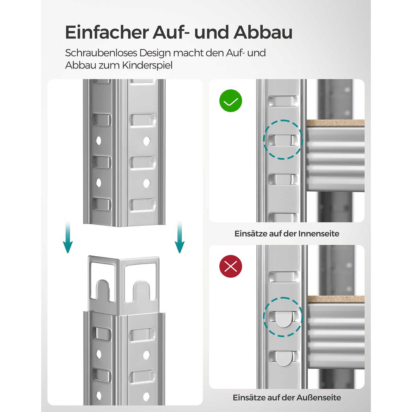 SONGMICS 5-Tier Shelving Units, Set of 2 Steel Shelving Units for Storage, Tool-Free Assembly, for Garage, Shed, Load Capacity 600 kg, 50 x 100 x 200 cm, Silver GLR050E02