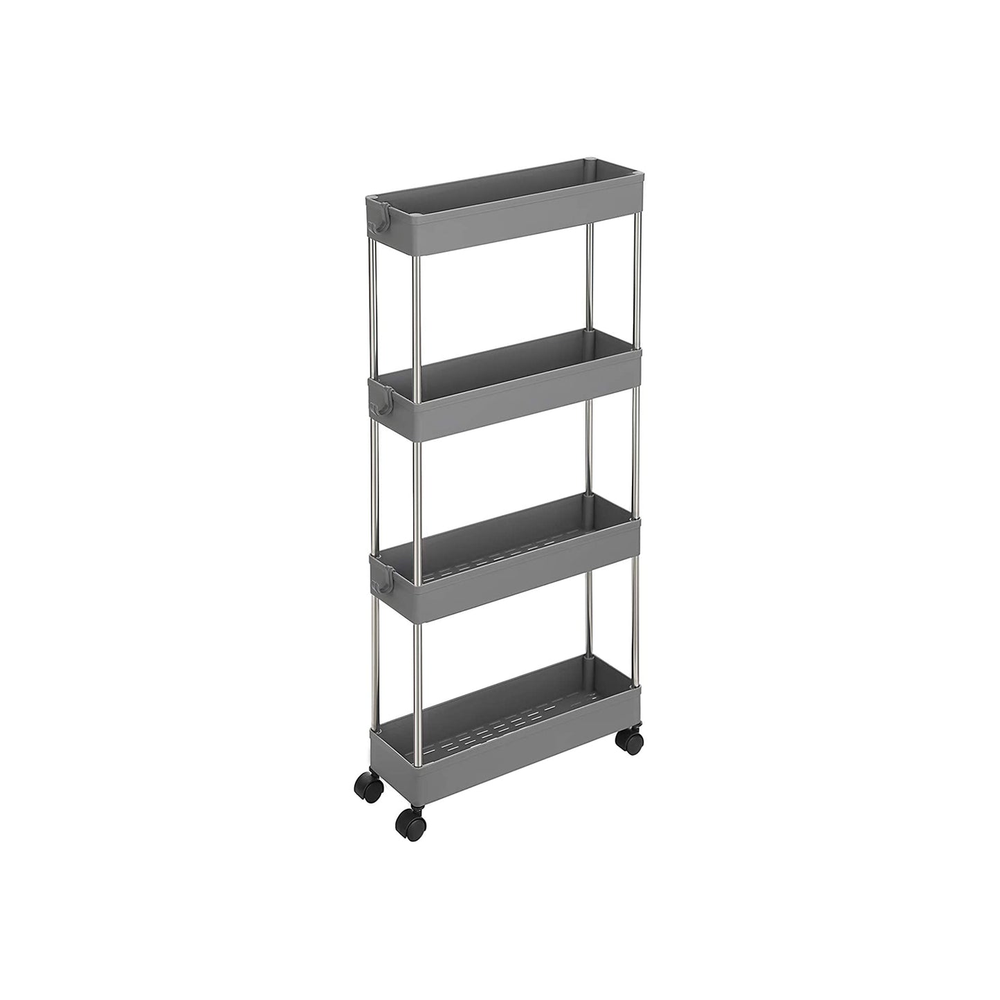 SONGMICS 4-Tier Slide Out Storage Trolley, Rolling Cart on Wheels, Space-Saving Narrow Kitchen Bathroom Trolley, 40 x 12.5 x 86 cm, Grey KSC008G01