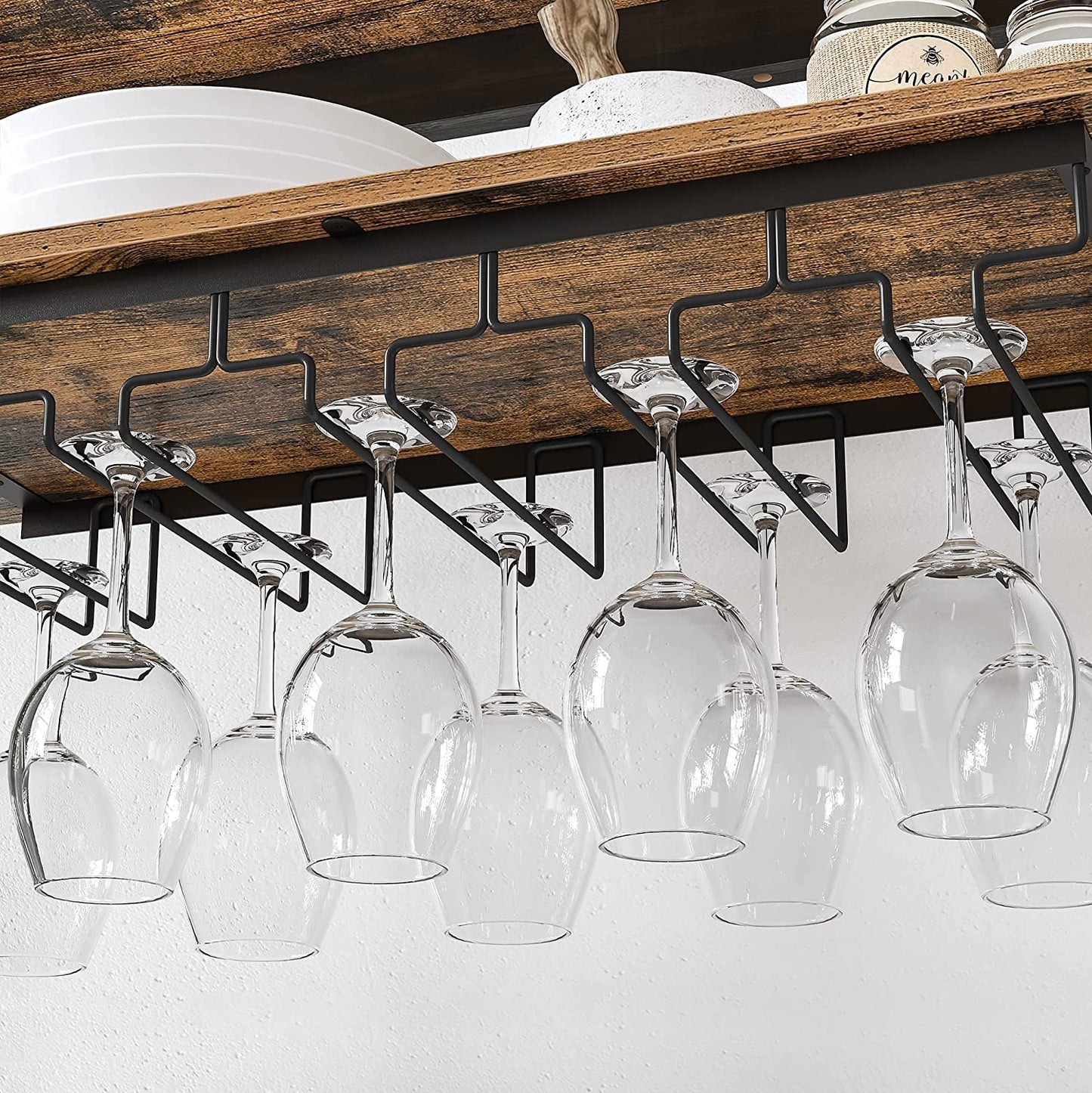SONGMICS Wine Rack 24 Wine Bottles Standing Bottle Rack with Glass Holders for Kitchen Bar Dining Room Vintage Brown Black KWR028B01