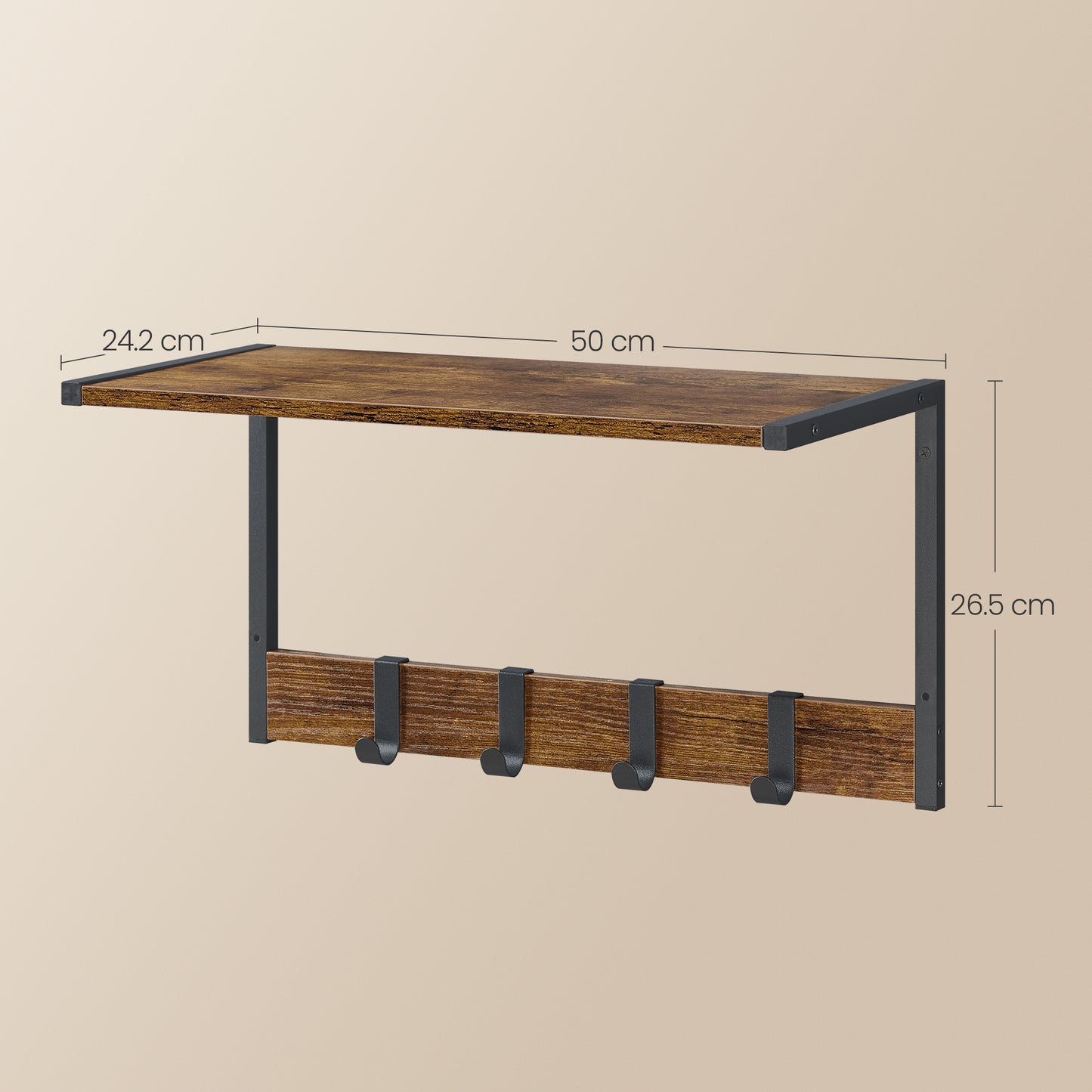 Vasagle 2pc Floating Shelves, 9.53" Deep Wall Mounted Hanging Shelves for Living Room, Kitchen, Bedroom, Bathroom, Storage and Display Shelf Set, Rustin Brown