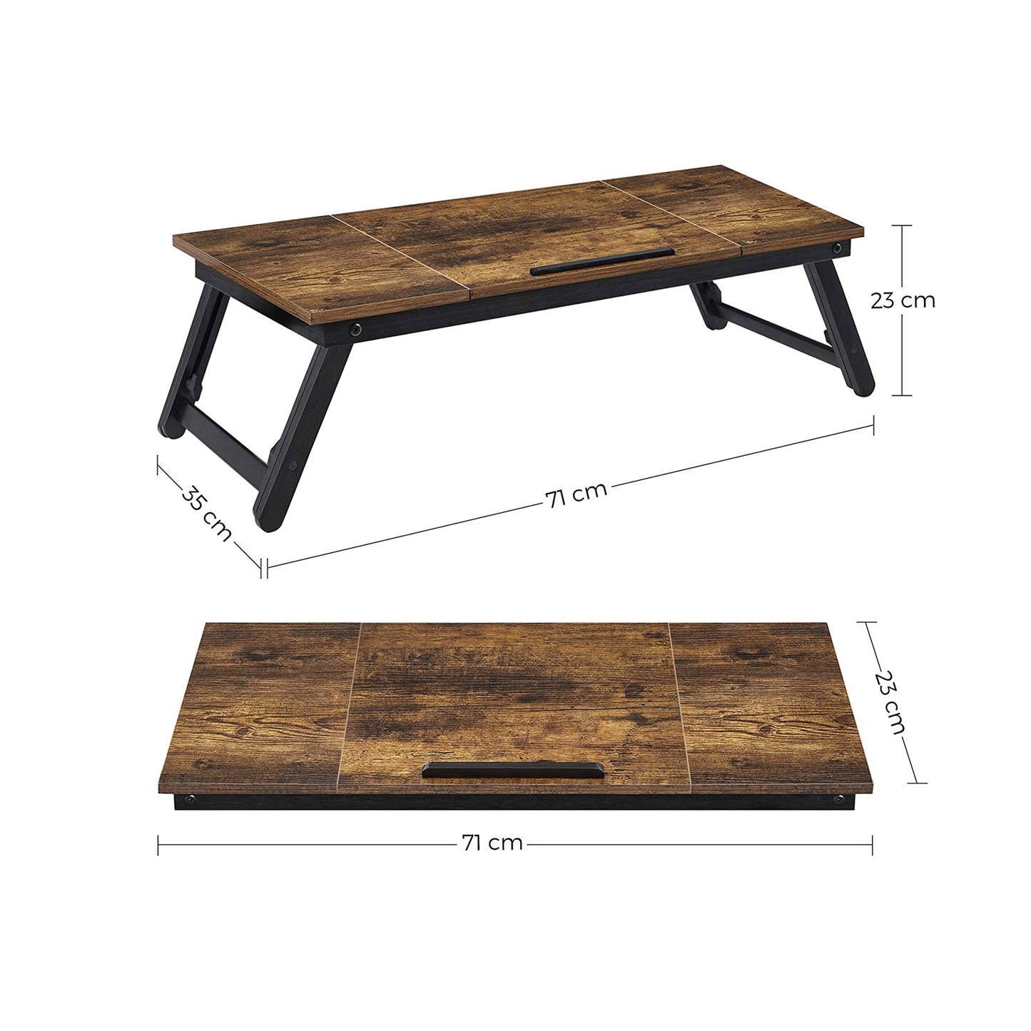 SONGMICS Laptop Desk for Bed or Sofa with Adjustable Tilting Top up to 14.3 Inches, Right-Left Handed Breakfast Serving Tray with Height Adjustable Folding Legs, Drawer, Rustic Dark Brown LLD110B01