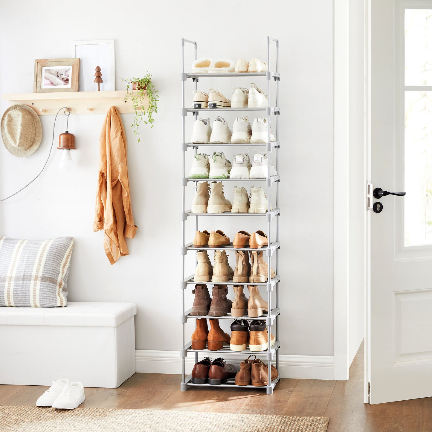 SONGMICS Shoe Rack, 10-Tier Metal Shoe Storage Organiser, Customisable Design, Metal Frame, Space-Saving Rack, for Dressing Room, Hallway, 30 x 45 x 174 cm, Grey LSA025G02
