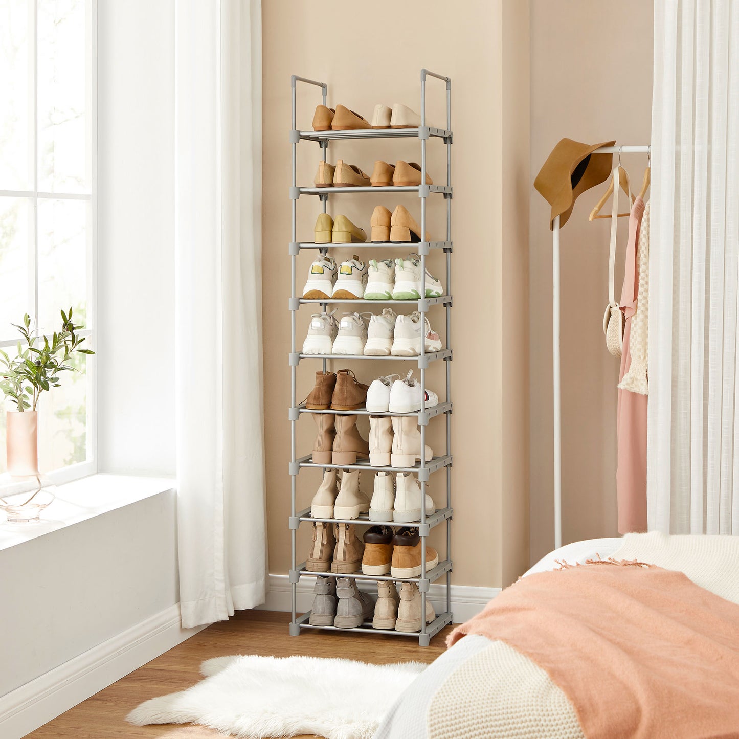 SONGMICS Shoe Rack, 10-Tier Metal Shoe Storage Organiser, Customisable Design, Metal Frame, Space-Saving Rack, for Dressing Room, Hallway, 30 x 45 x 174 cm, Grey LSA025G02