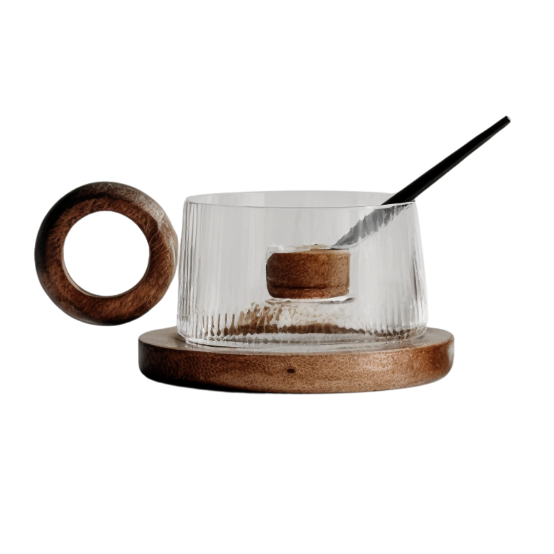 Walnut Glass Coffee Cup Set