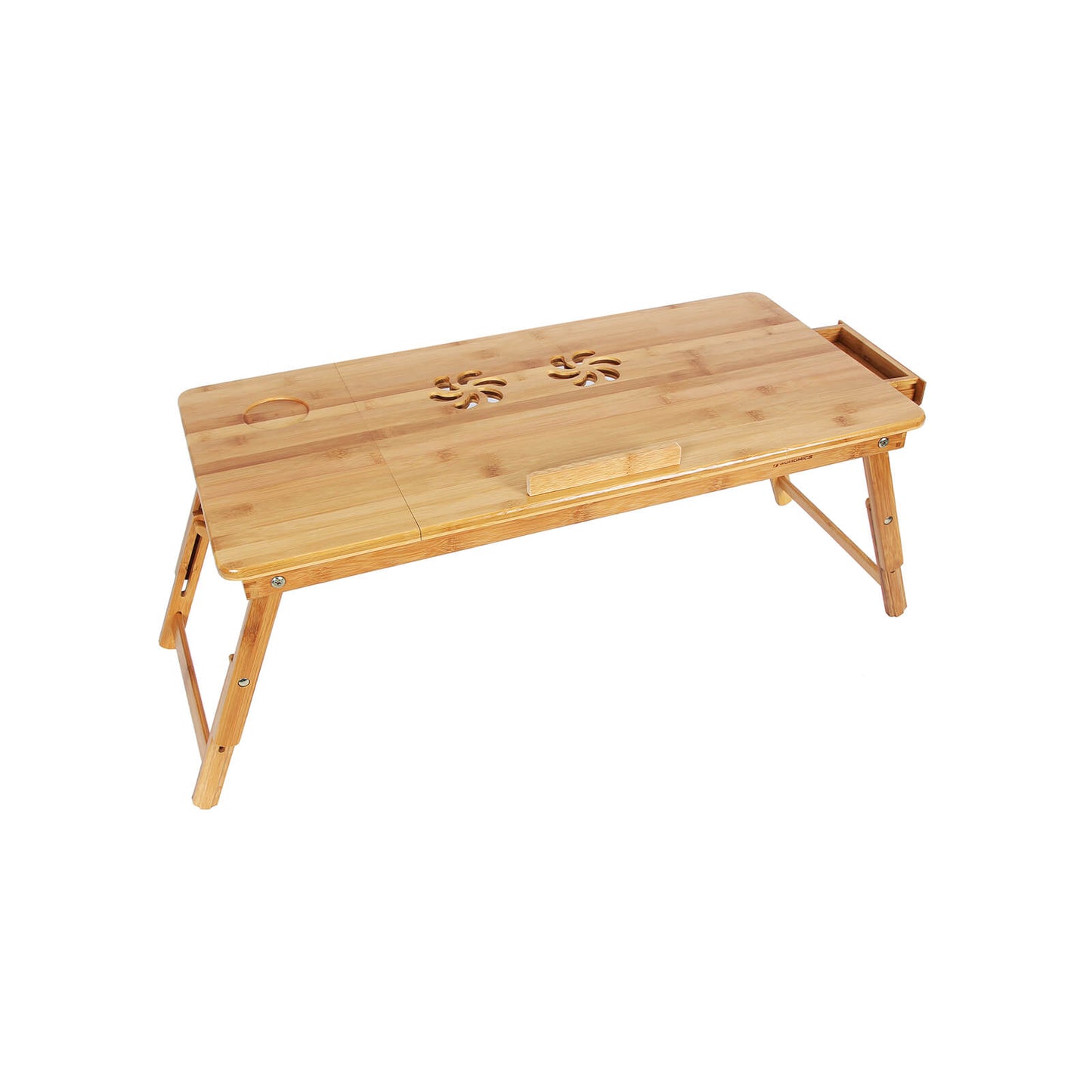 SONGMICS Bamboo Laptop Desk, Foldable Bed Table, for Left-hander, Right-hander, Height Adjustable Sofa Tray, 72 x (21-29) x 35 cm (B x H x T), with 5 Tilting Angles, Air Holes, Small Drawer LLD004