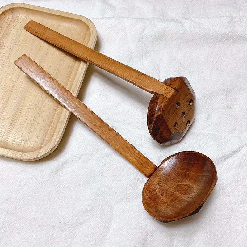 Solid Wood Ramen Spoon - Turtle Shell Design, 8.3in