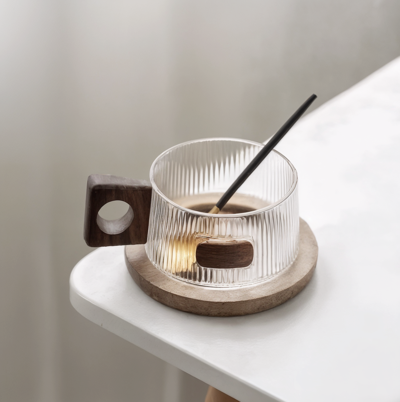 Walnut Glass Coffee Cup Set
