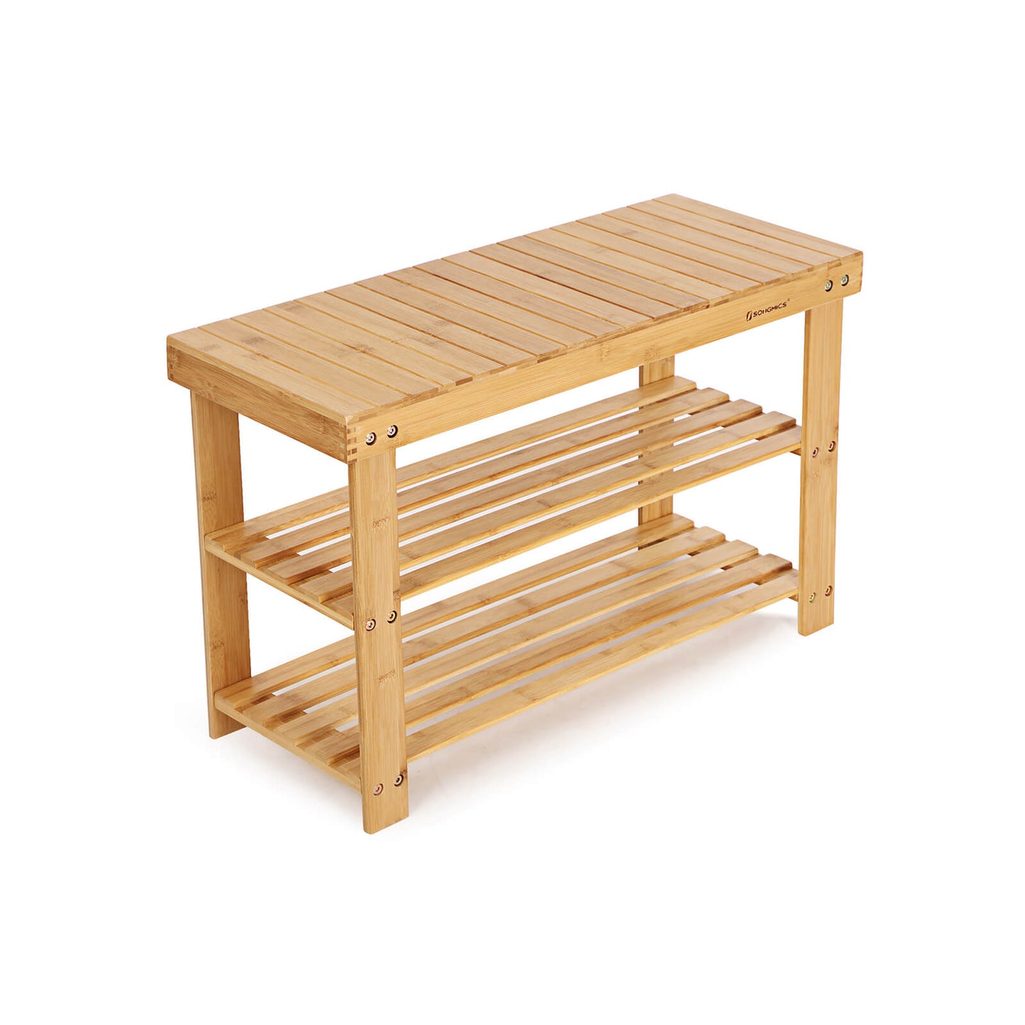 SONGMICS 3-Tier Bamboo Shoe Bench, Shoe Rack Storage Organizer, 70 x 28 x 45 cm, ideal for Hallway, Bathroom, Living Room and Corridor LBS04N