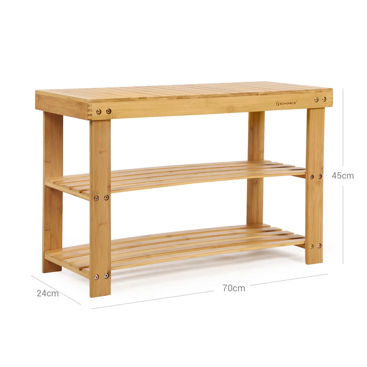 SONGMICS 3-Tier Bamboo Shoe Bench, Shoe Rack Storage Organizer, 70 x 28 x 45 cm, ideal for Hallway, Bathroom, Living Room and Corridor LBS04N