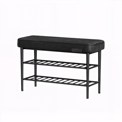 VASAGLE EKHO Collection LSB054B01 Shoe Bench, Seat, Entrance Area, Faux Leather, Seams, 60s Style, Modern, Maximum Load 135 kg, 30 x 80 x 50 cm, Ink Black