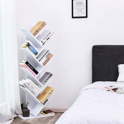 VASAGLE Tree Bookshelf, 8 Tier Floor Standing Bookcase with Wooden Shelves for Living Room, Home Office, White LBC11WTV1