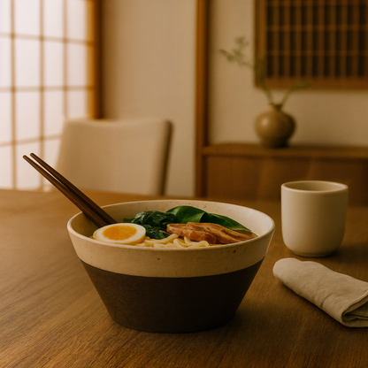 Japanese Stoneware Ramen Salad Bowl with Cutlery