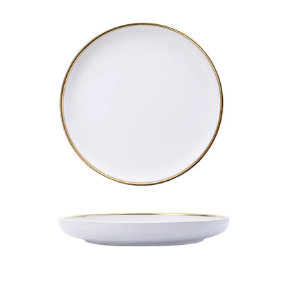 Black and White Round Ceramic Plate Set with Cutlery