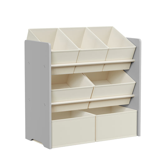 SONGMICS Children's Shelf, Toy Shelf, Children's Bookcase with 7 Storage Boxes in Non-Woven Fabric, Spacious Children's Room, 29.5 x 62.5 x 60 cm, Dove Grey GKR034G10
