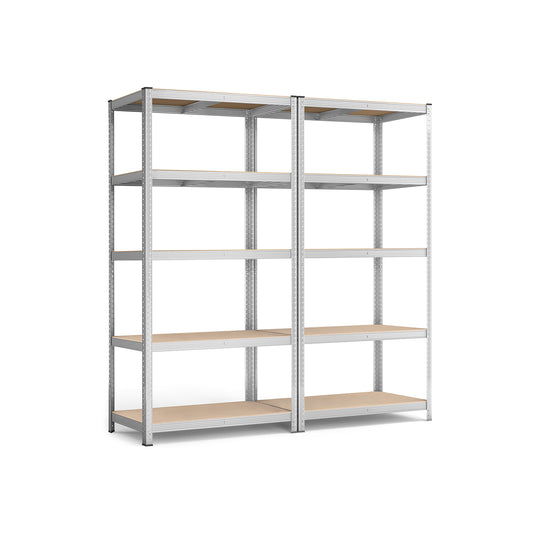 SONGMICS 5-Tier Shelving Units, Set of 2 Steel Shelving Units for Storage, Tool-Free Assembly, for Garage, Shed, Load Capacity 600 kg, 50 x 100 x 200 cm, Silver GLR050E02
