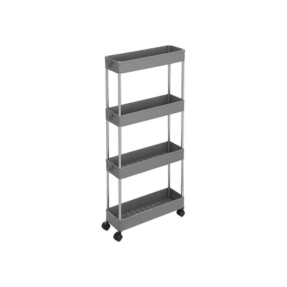 SONGMICS 4-Tier Slide Out Storage Trolley, Rolling Cart on Wheels, Space-Saving Narrow Kitchen Bathroom Trolley, 40 x 12.5 x 86 cm, Grey KSC008G01