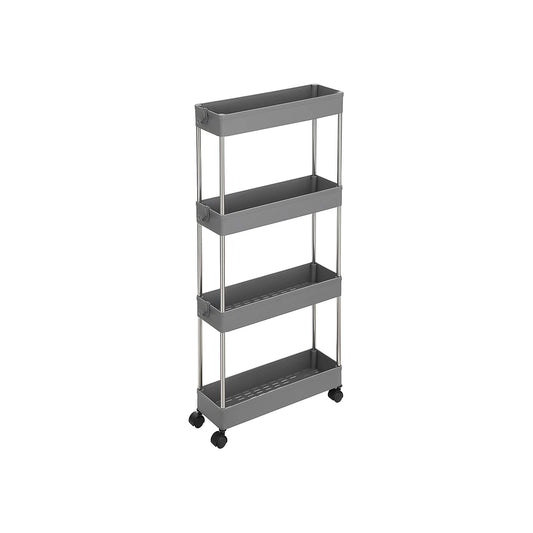 SONGMICS 4-Tier Slide Out Storage Trolley, Rolling Cart on Wheels, Space-Saving Narrow Kitchen Bathroom Trolley, 40 x 12.5 x 86 cm, Grey KSC008G01