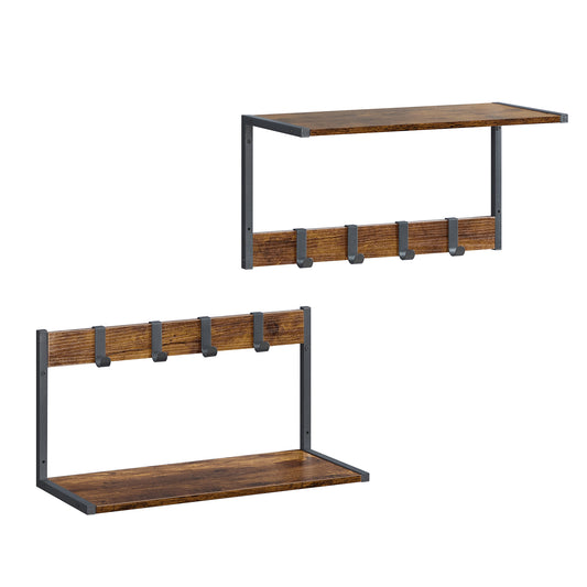 Vasagle 2pc Floating Shelves, 9.53" Deep Wall Mounted Hanging Shelves for Living Room, Kitchen, Bedroom, Bathroom, Storage and Display Shelf Set, Rustin Brown