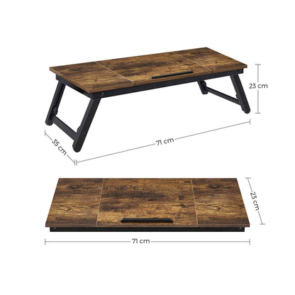 SONGMICS Laptop Desk for Bed or Sofa with Adjustable Tilting Top up to 14.3 Inches, Right-Left Handed Breakfast Serving Tray with Height Adjustable Folding Legs, Drawer, Rustic Dark Brown LLD110B01