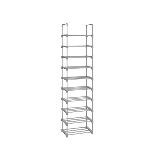 SONGMICS Shoe Rack, 10-Tier Metal Shoe Storage Organiser, Customisable Design, Metal Frame, Space-Saving Rack, for Dressing Room, Hallway, 30 x 45 x 174 cm, Grey LSA025G02