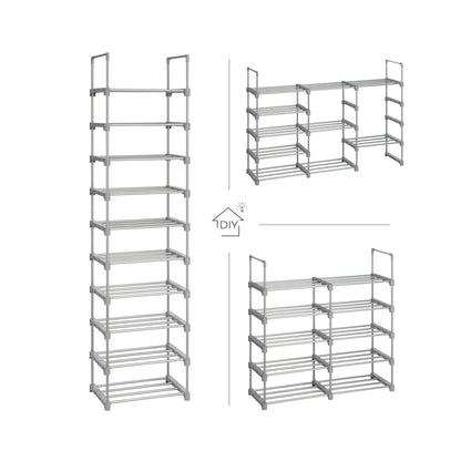 SONGMICS Shoe Rack, 10-Tier Metal Shoe Storage Organiser, Customisable Design, Metal Frame, Space-Saving Rack, for Dressing Room, Hallway, 30 x 45 x 174 cm, Grey LSA025G02