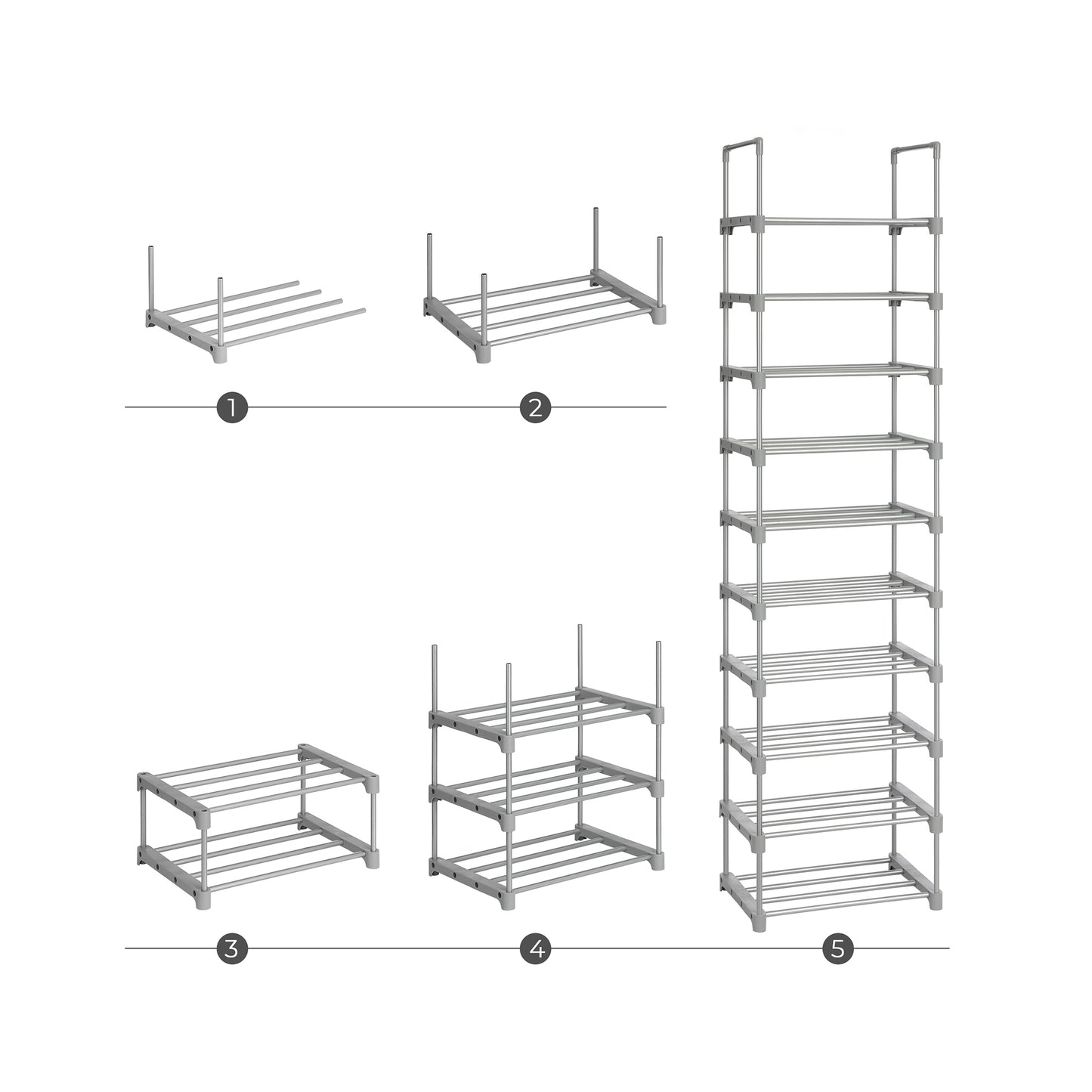 SONGMICS Shoe Rack, 10-Tier Metal Shoe Storage Organiser, Customisable Design, Metal Frame, Space-Saving Rack, for Dressing Room, Hallway, 30 x 45 x 174 cm, Grey LSA025G02