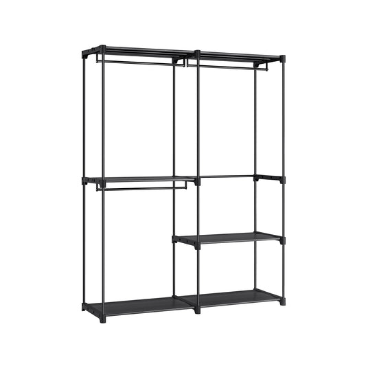 SONGMICS Clothes Wardrobe, Portable Closet, Clothes Garment Rack, 43 x 138 x 182 cm, 3 Hanging Rods and Shelves, Large Capacity for Bedroom, Living Room, Laundry Room, Black RYG025B02