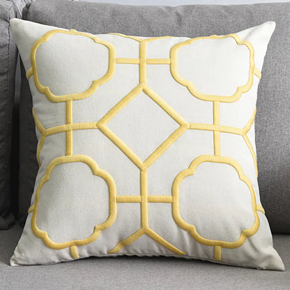 Modern Geometric Linen Embroidered Throw Pillow Cover