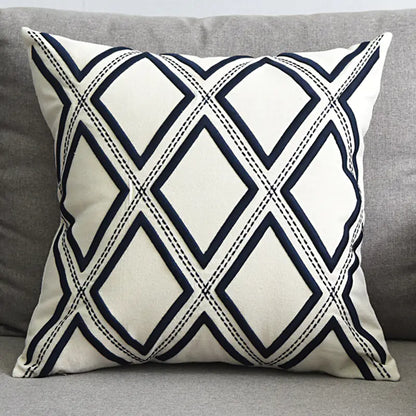 Modern Geometric Linen Embroidered Throw Pillow Cover