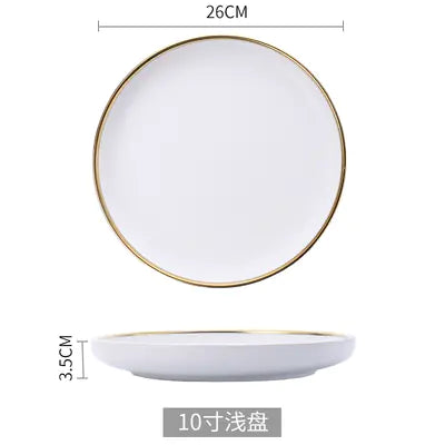 Black and White Round Ceramic Plate Set with Cutlery