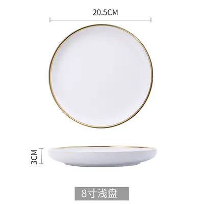 Black and White Round Ceramic Plate Set with Cutlery