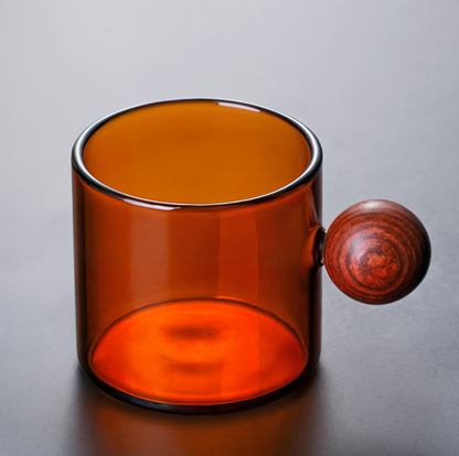 Coloured Coffee Cup with Wooden Handle