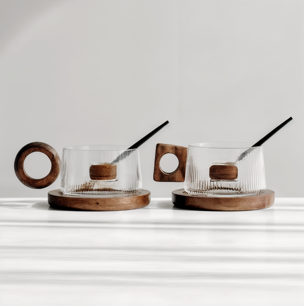 Walnut Glass Coffee Cup Set