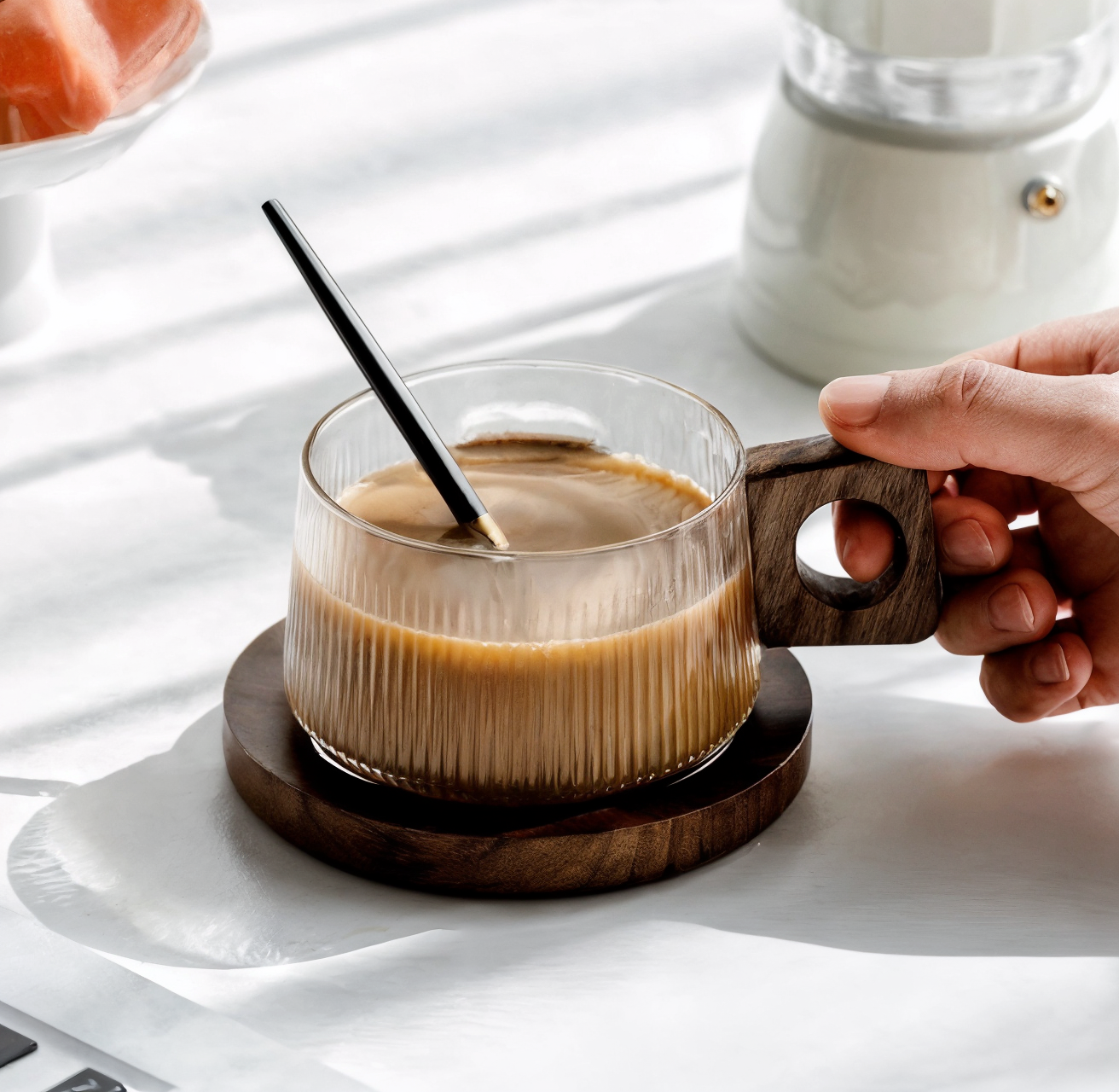 Walnut Glass Coffee Cup Set