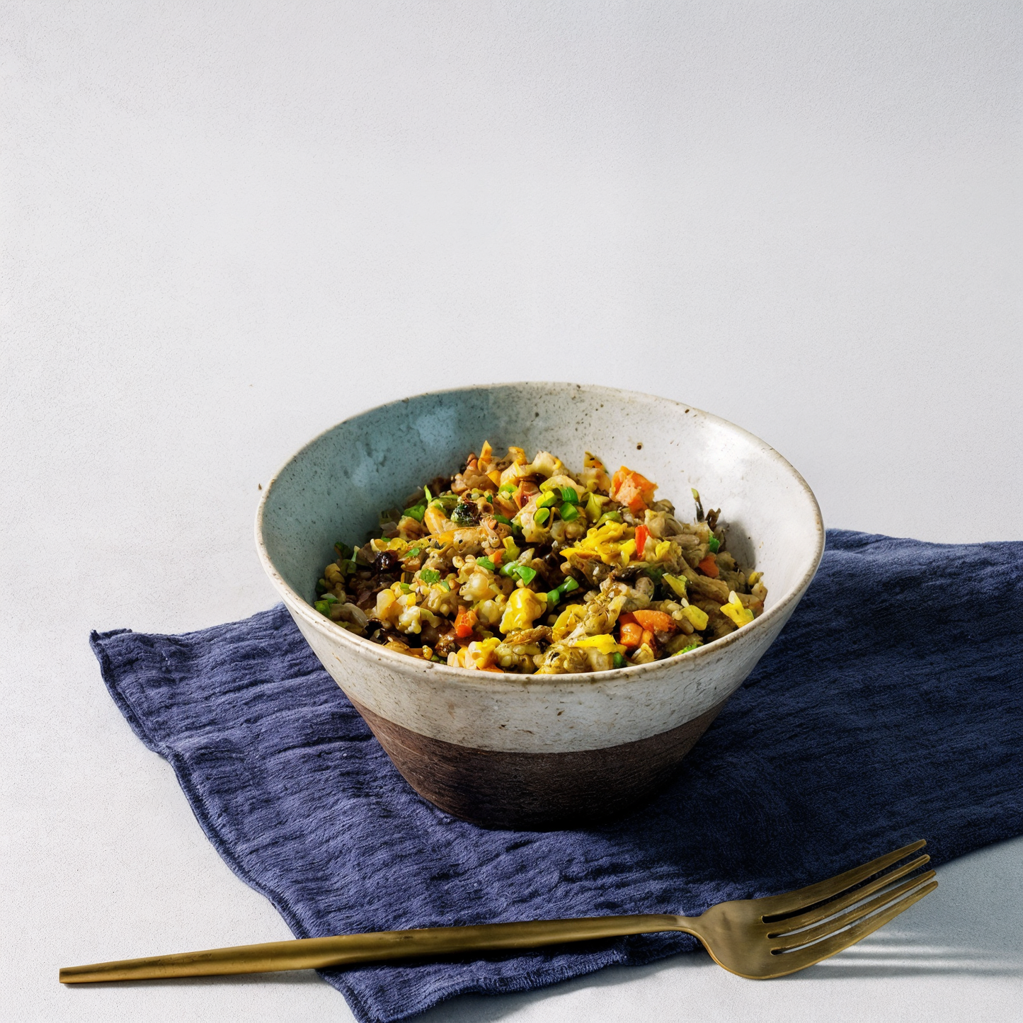 Japanese Stoneware Ramen Salad Bowl with Cutlery