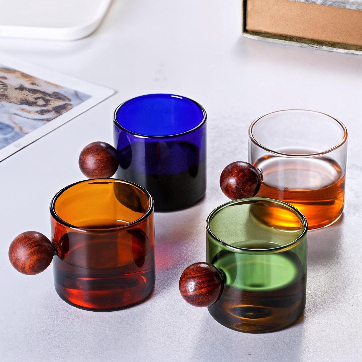 Coloured Coffee Cup with Wooden Handle