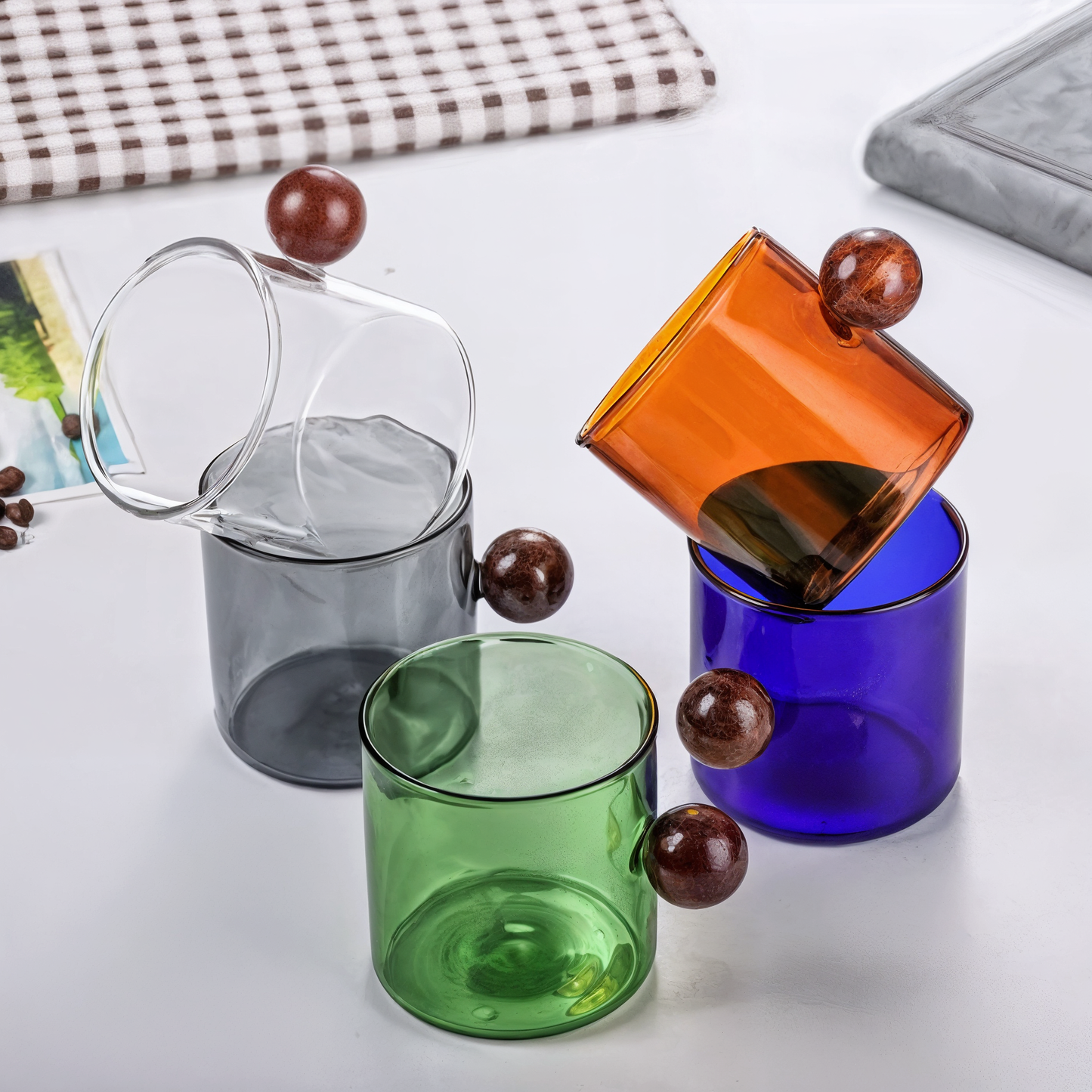 Coloured Coffee Cup with Wooden Handle