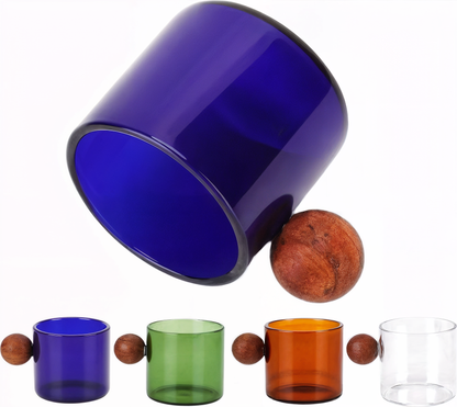 Coloured Coffee Cup with Wooden Handle